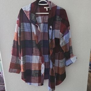 Maurices Multicolor Hooded Plaid Shirt